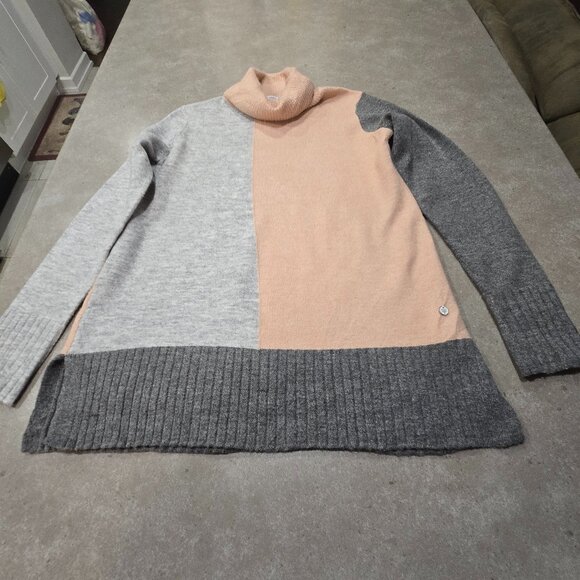 POINT ZERO Women's Color Block Turtleneck Long Sleeves Sweater - Grey/Pink P/S - Picture 6 of 13